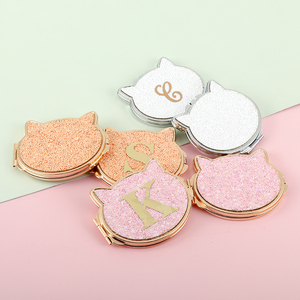 Cat Shape Foldable Double Sided <b>Makeup</b> <b>Mirror</b> Portable Pocket Vanity <b>Mirror</b> <b>Magnifying</b> Travel Cosmetic <b>Mirror</b> Orange Glitter - Product Image 1
