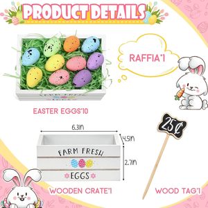 Easter Wooden Crate Decorative Box Farm Fresh Eggs Storage Display Desktop Ornament Rectangle Handmade Easter Decoration - Product Image 2