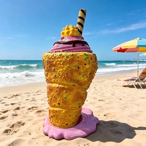 Statue en résine sculptée en forme de cornet de glace avec des confettis et une couche de chocolat, décoration artistique pour la maison - Product Image 3