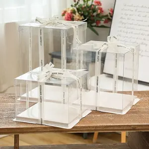 Wholesale Pet Transparent Acetate Cake Box Birthday Wedding Christmas Party High Square 12 In Tall Clear Cake Boxes