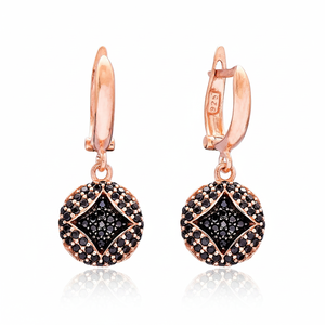Geometric Shape <b>Black</b> CZ Stone Round Design Jewellery Turkish Wholesale 925 Sterling Silver Jewelry <b>Dangle</b> <b>Earrings</b> - Product Image 2