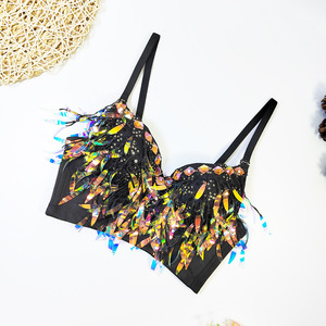 French Style Body Shaping Tube Top Bare Back Sexy Hot Girl Nightclub Night <strong>Sequins</strong> Wrapped Chest Tassel <strong>Bead</strong> Vest <strong>Bra</strong>