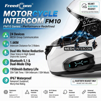 FreedConn FM10 Teknologi Dual-Chip 24 Pengendara Komunikasi Grup Satu Klik Jangkauan Jauh 5KM Headset Helm Interkom Mesh Sepeda Motor