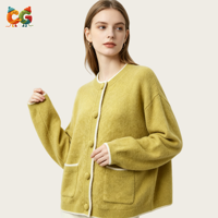 Cardigan en laine à col rond et poches plaquées pour femme, coupe ample, manches longues, couleur unie, style décontracté, vente directe usine CG, fournisseur pour femmes