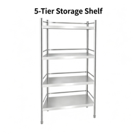 5-laags roestvrijstalen staande moderne opbergplank, multi-tier metalen organizer rek voor keuken, huis en commercieel gebruik