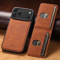 SUTENI untuk iPhone 18 Pro Max Casing Ponsel Pengisi Daya Nirkabel Magnetik Pita Elastis Tempat Kartu Penyangga Kulit Imitasi 17 16 Plus 15 14 13