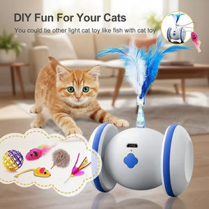 Pet malzemeleri akıllı kedi oyuncak Pet otomatik hareketli engel kaçınma oyuncak tüy ile kediler için interaktif kedi Robot oyuncak eğitim - Product Image 2
