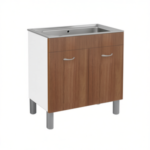 Mueble Bajo Fregadero 80x50 cm con Acabado en Teca y Fregadero de Acero Inoxidable Compatible, Almacenamiento para Cocina - Product Image 3