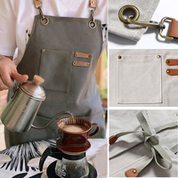 Tablier de cuisine en toile denim avec sangle en cuir, personnalisable avec logo, pour restaurant BBQ, salon de beauté, barista, café, boulangerie