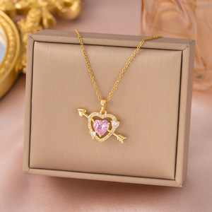 Collana Haomi Sweet Pink Diamond con Piercing a <span class=keywords><strong>Cuore</strong></span>, Micro-incastonatura in Acciaio Inossidabile, Unisex, Sportiva, Lusso Leggero, Moda di Alta Gamma - Product Image 6