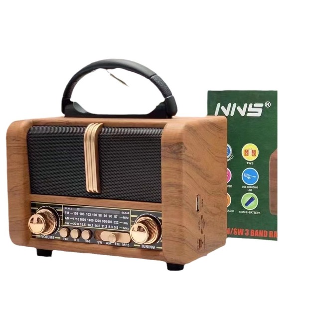 Portable for Speaker Retro Wooden Design AM/FM Radio Rechargeable Battery Screen-Creative Home Gift Featuring Handheld