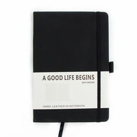 Diario de Gratitud Negro Simple y Portátil con Banda Elástica Cosida, Tapa Dura de Cuero PU, Color Personalizado y Logotipo Personalizado