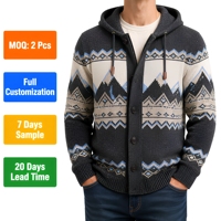 Benutzerdefiniertes Logo OEM Herren Vintage Berg-Jacquard Strickjacke mit Kapuze Retro Outdoor Hoodie Jacke Großhandel