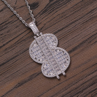 Grand pendentif en laiton avec symbole dollar $, zircon, collier tendance, accessoires à la mode
