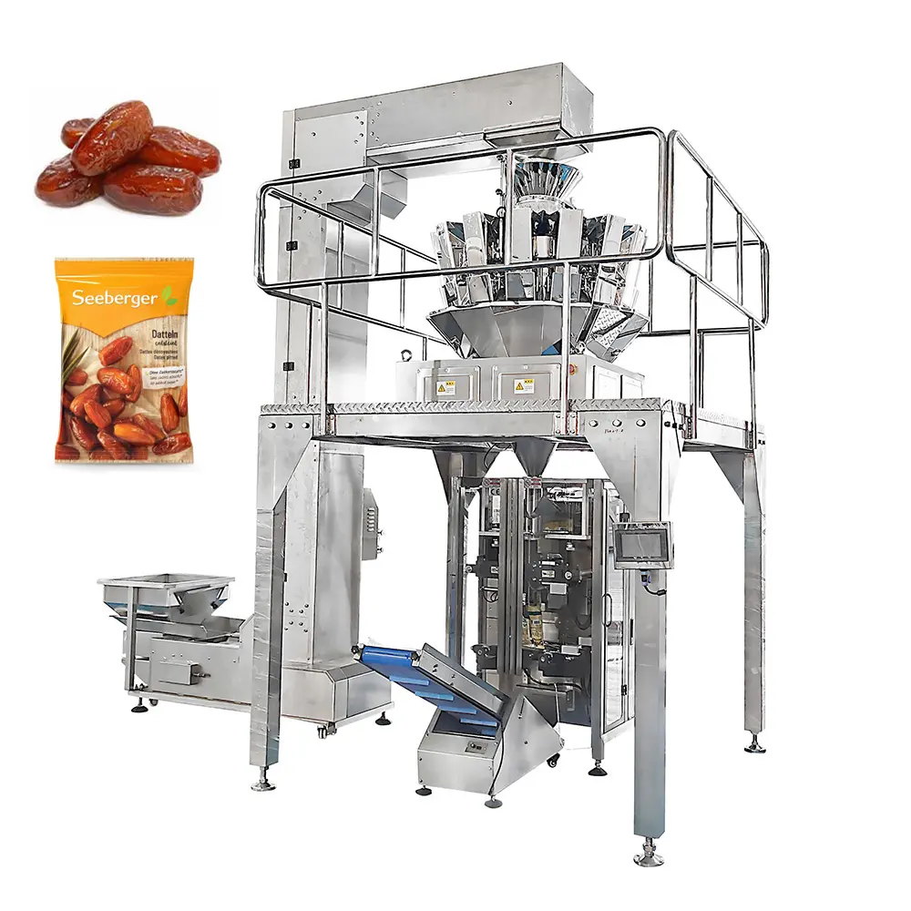Mesin pengemasan buah kering multihead otomatis mesin pengemasan buah dan kacang kering tanggal mengisi dan menimbang