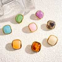 Pendientes de Resina Cuadrados Lisos Chapados en Oro de 18K Estilo Vintage, Multicolor, Geométricos, para Uso Diario, Joyería para Mujer