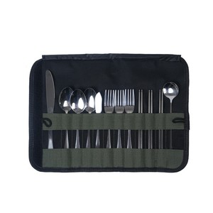 Camping Tableware Set Storage Bag Stainless Steel Knife Fork Spoon Roll Bag Portable Outdoor <b>Flatware</b> Sets Large Capacity - Product Image 1