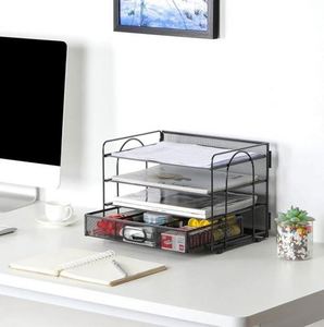 Organizador de Papel Metálico Plegable de Escritorio, Multifuncional, con 4 Compartimentos, Cajas y Contenedores de Almacenamiento para Oficina, en Oferta - Product Image 4