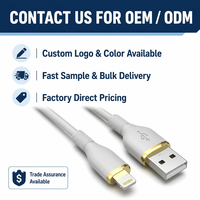 Kabel Pengisian Daya USB-A ke Lightning 1m TPE dengan Konektor Cincin Berlapis Emas, Kabel Data Pengisian Cepat untuk iPhone