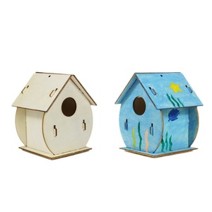 Çocuklar için basit ahşap DIY kuş evi boyama evi özelleştirilmiş ahşap el sanatları ev - Product Image 4