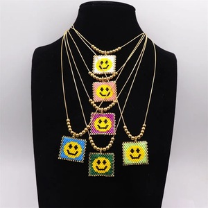 New Chuỗi Vàng Hạt Có Thể Điều Chỉnh Handmade May Mắn Mắt Nụ Cười Khuôn Mặt Quyến Rũ Miyuki Hạt Boho Mùa Hè Bãi Biển Mặt Dây Chuyền Vòng Cổ Cho Phụ Nữ Người Đàn Ông - Product Image 4