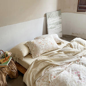 Parure de lit quatre pièces en gaze double 100 % coton de classe A, style Wabi-sabi décontracté, douce, sans produits fluorescents, housse de couette lavable en machine - Product Image 5