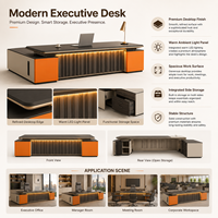 Bureau de direction élégant et luxueux avec panneau LED et armoires latérales, grande table de patron pour PDG, directeur, espace de travail