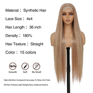 <span class=keywords><strong>Parrucca</strong></span> Sintetica Lunga 36 Pollici, Liscia, Marrone, Bionda, Castagna, Nera, con Frontale 4x4, Parte Libera, Trasparente, con Attaccatura Naturale - Product Image 3