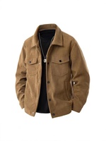 Jaket korduroi lengan panjang untuk pria, jaket korduroi katun lengan panjang berkancing berlapis, jaket jalan luar ruangan musim gugur/musim dingin untuk pria