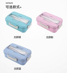Eco-Friendly Wheat Straw <b>Lunch</b> Box & Flatware <b>Set</b> Disposable PP Material Cartoon Design Back to School Use - Product Image 1
