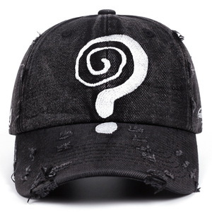 Gorra de béisbol con bordado de marca de interrogación de mezclilla lavada unisex de moda - Product Image 4