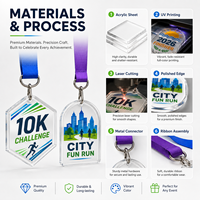 Médaille en acrylique personnalisée, impression UV couleur, récompense sportive scolaire |   Trophée de basketball, de football et de natation, faible MOQ, OEM