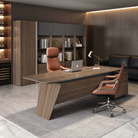Bureau de direction en bois en forme de L de luxe, ensemble de bureau complet moderne et minimaliste, bureau haut de gamme pour PDG et managers