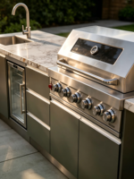 Muebles de Cocina para Exterior de Estilo Nórdico, Gabinete de Acero Inoxidable, Diseño Minimalista, Muebles para Barbacoa en el Patio Trasero, Parrilla de Gas, Gas Natural, Resistente al Agua