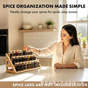 Wooden <b>Kitchen</b> Spice <b>Rack</b> 3 Tier Multi Function Storage Organizer For Spices And Utensils - Product Image 4