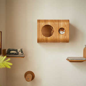 คอนโดแมวติดผนังไม้เนื้อแข็งพร้อมเสาข่วนและที่นั่งบุนวม |   เฟอร์นิเจอร์ติดผนังสำหรับแมวในบ้านแบบทันสมัย - Product Image 2