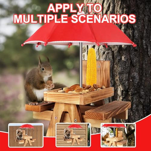 Mangeoire pour écureuils en bois carbonisé avec parasol, mangeoire pour écureuils, table de pique-nique pour l'extérieur, mangeoire pour chipmunks imperméable - Product Image 4