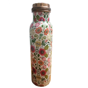 Botella de agua de cobre puro con estampado de flores, MEENA - Product Image 1