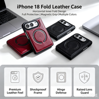 Étui de téléphone antichoc en PC et cuir anti-traces de doigts pour iPhone 13 Pro et iPhone Duo Fold Series