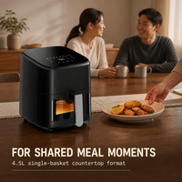 Friteuse à air électrique carrée moderne 4,5 L 1200 W noire, cuisinière autonome avec panier amovible pour camping-car