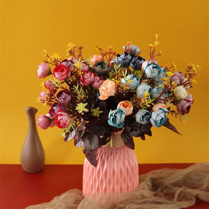 Centrotavola nuziale piccola seta fiori rosa Bouquet 15 teste artificiali piccolo cespuglio di Rose - Product Image 3