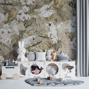 Cacatúas blancas y plantas tropicales diseño de papel tapiz de naturaleza 3D - Product Image 5