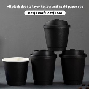 Gobelet à café jetable à double paroi épaissi, tout noir, de 90 mm de diamètre, pour boissons chaudes, anti-brûlure et anti-fuite - Product Image 3