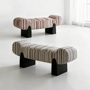 Banco a Rayas de Diseño con Estructura de Madera Maciza para Sala de Estar o Entrada - Product Image 1