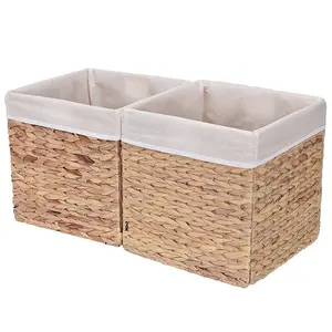 Panière de rangement murale classique de 12 pouces, tissage à la main, panier à eau pliable et carré avec doublure intérieure