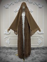 R-899 Abaya élégante pour femmes, dentelle brodée, manches longues, longueur cheville, coupe ajustée évasée, robe pour l'Aïd, le Ramadan, les fêtes, le quotidien