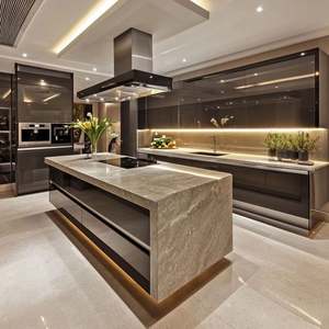 Ensemble d'îlot de cuisine moderne de luxe, design personnalisé, structure en acier inoxydable, imperméable, pour projets de rénovation d'appartements - Product Image 5