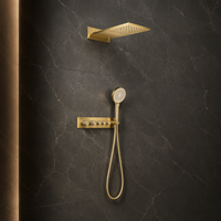 Ensemble de douche en laiton chromé design 2025, moderne, triple commande, avec pommeau de douche pluie/jet/massage et cascade, mitigeur inclus