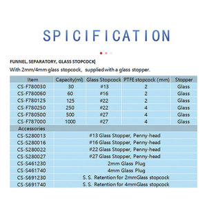30-1000ml กรวยแยกสําหรับห้องปฏิบัติการรูปลูกแพร์แก้วแยกช่องทางแก้ว Stopcock และ Stopper - Product Image 5