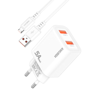 KAKUSIGA Promo Panas 2x Pengisi Daya & Adaptor Ponsel USB Model Pribadi Pengisi Daya Dinding EU Dengan Kabel Micro 1m